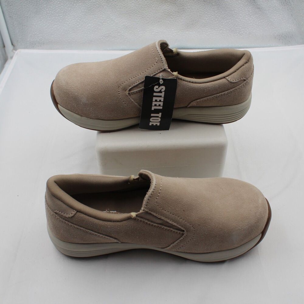 Brazos Keaton Steel Toe Work Shoes Women Size 7B Slip On Suede Tan